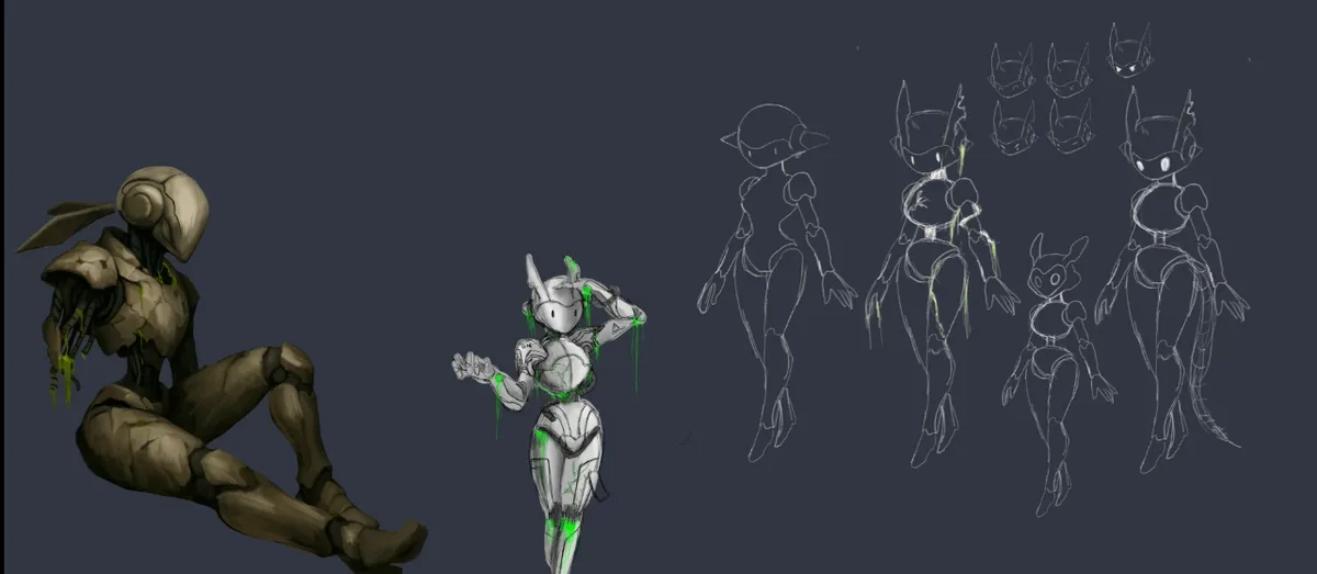 Kanashi : croquis et recherches de silhouette de l'héroïne