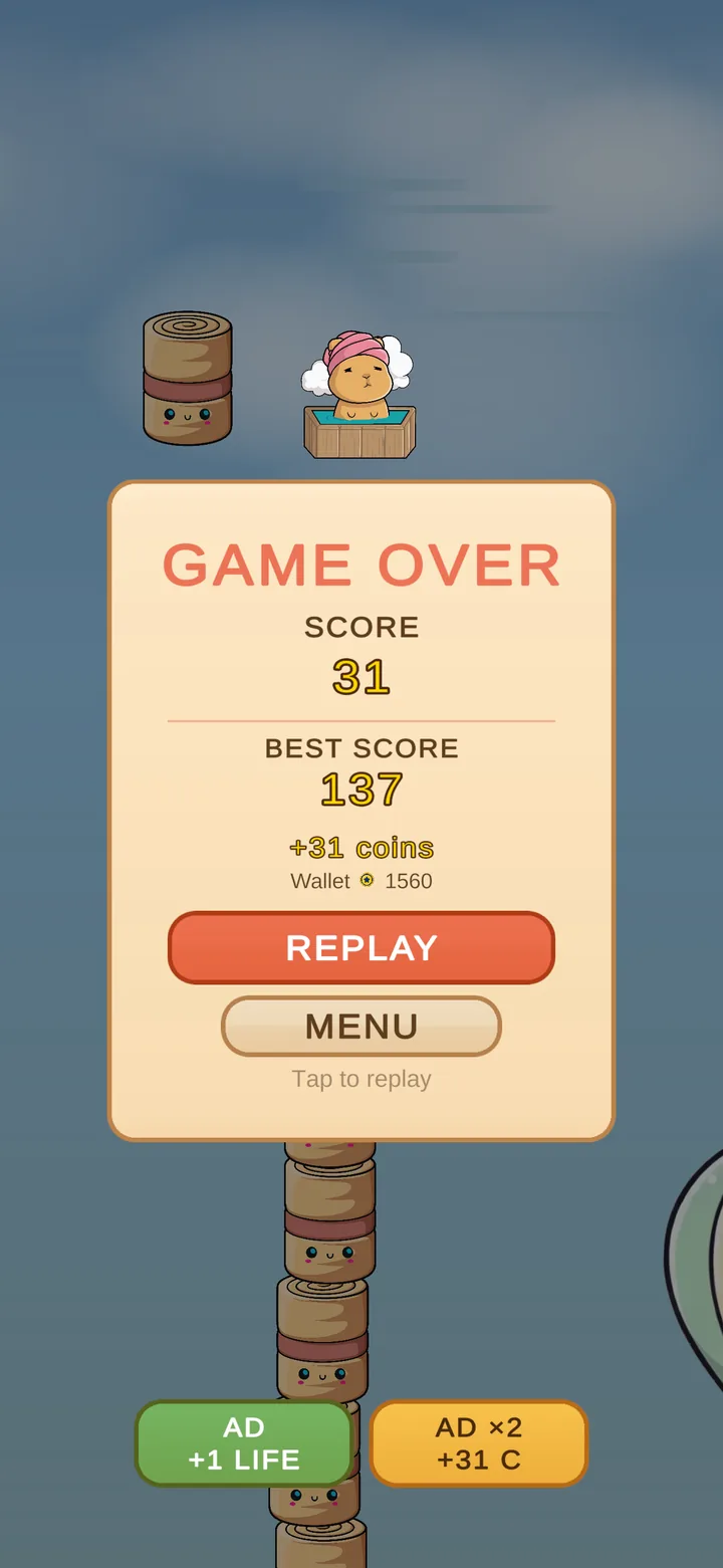 Game over — score and loot