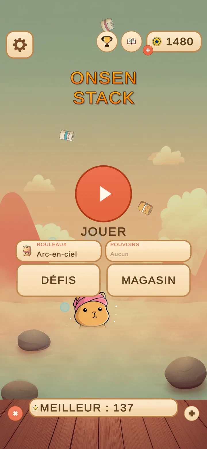 Le menu — jouer, défis, magasin