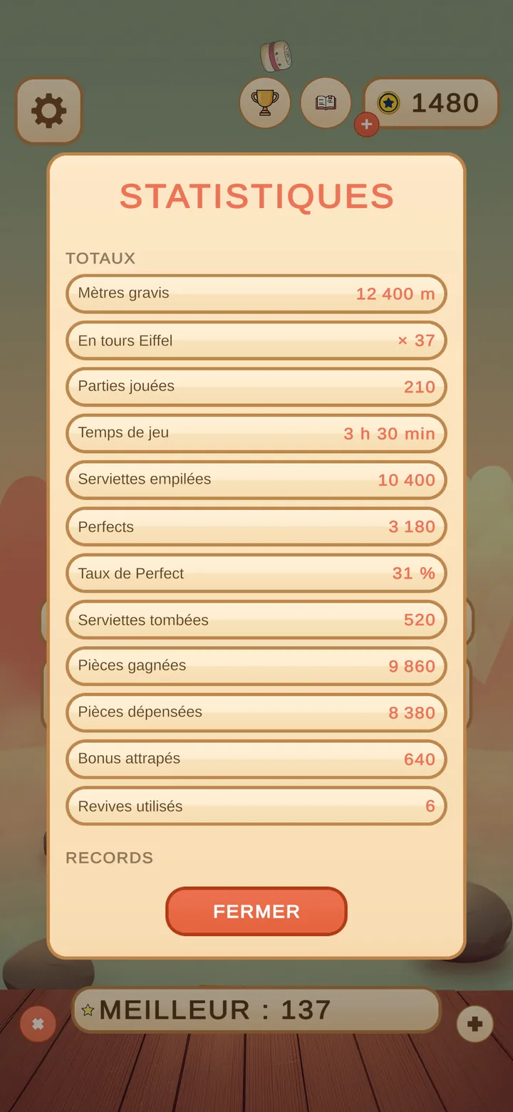 Les statistiques d'une longue partie